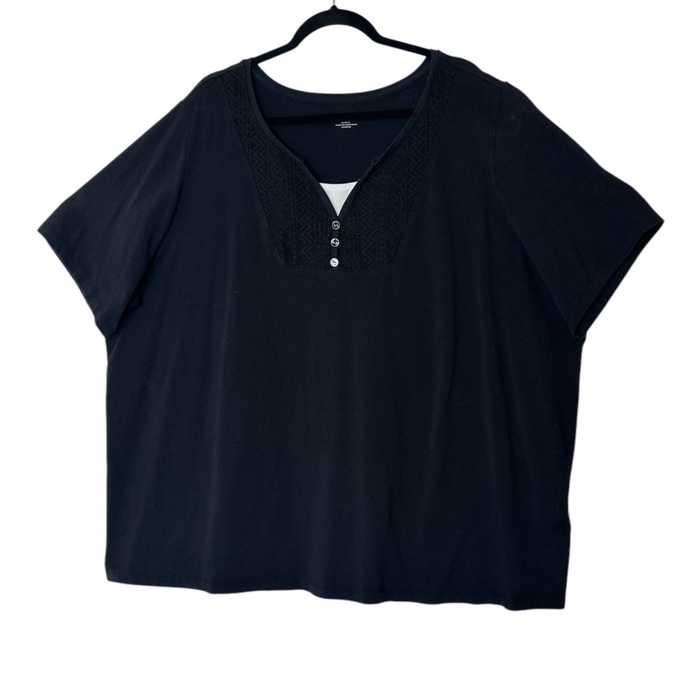 Catherines Blouse Women 3X Plus Top Short Sleeve Grandmacore Boho Relaxed